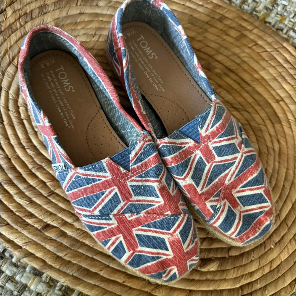 TOMS Red and Blue Union Jack Slip-Ons